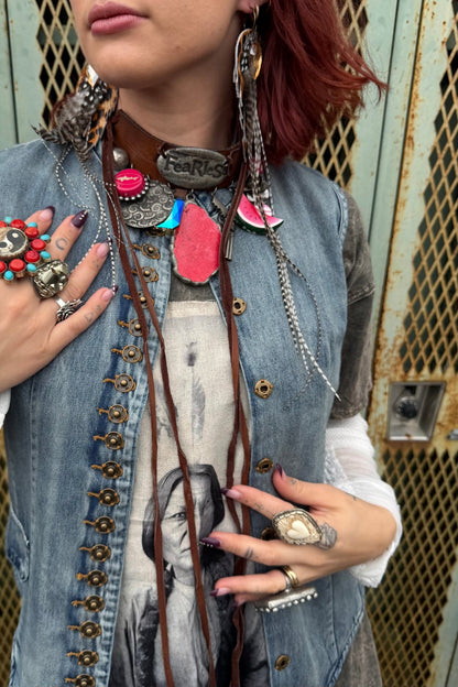 Leather Feather & Rhinestone Earring Animal Print - ivyandlavyboutique Art by Amy