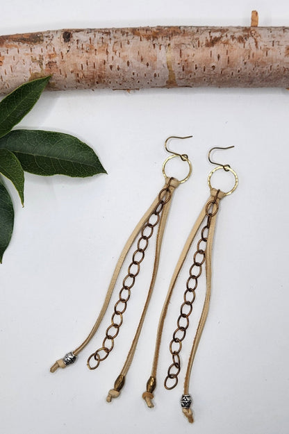 Leather Tassel & Chain Drop Earrings - ivyandlavyboutique Spirit Lala