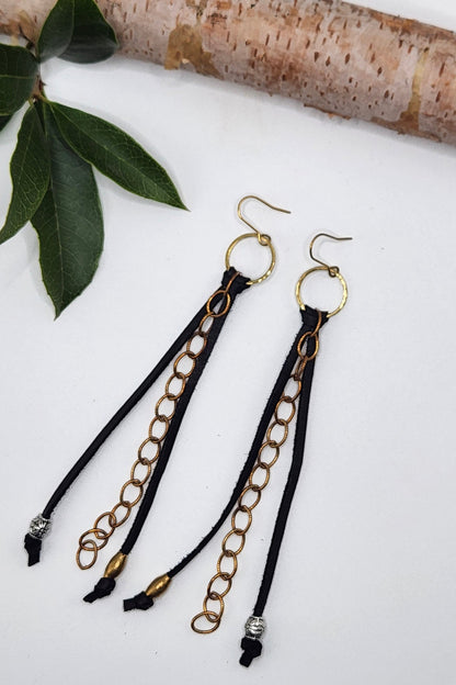 Leather Tassel & Chain Drop Earrings - ivyandlavyboutique Spirit Lala