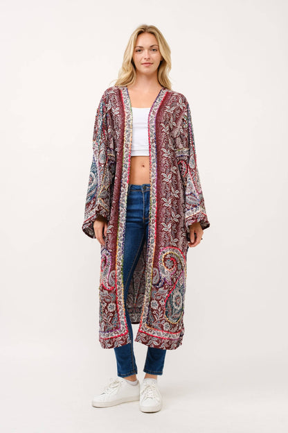 Leni Embroidered Duster in Sangria - ivyandlavyboutique Raj Trading & Imports (USA) Inc.