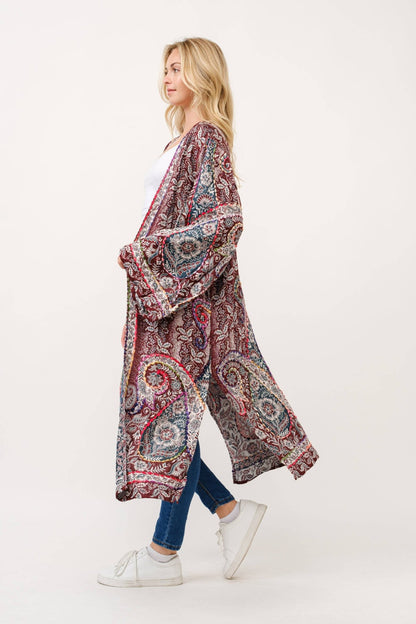 Leni Embroidered Duster in Sangria - ivyandlavyboutique Raj Trading & Imports (USA) Inc.