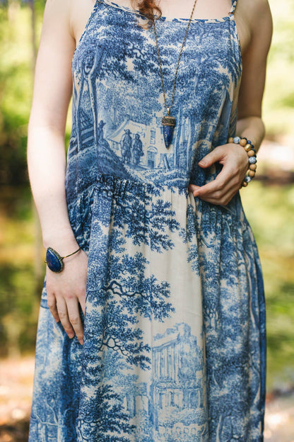 Let The Light In Bohéme Long Maxi Slip Dress w Delft Print - ivyandlavyboutique Market of Stars