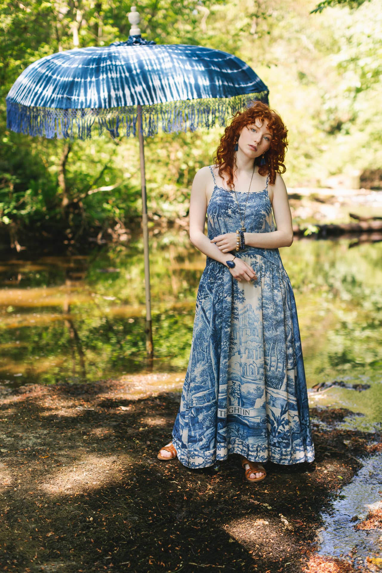 Let The Light In Bohéme Long Maxi Slip Dress w Delft Print - ivyandlavyboutique Market of Stars