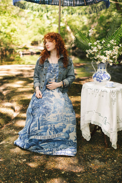 Let The Light In Bohéme Long Maxi Slip Dress w Delft Print - ivyandlavyboutique Market of Stars
