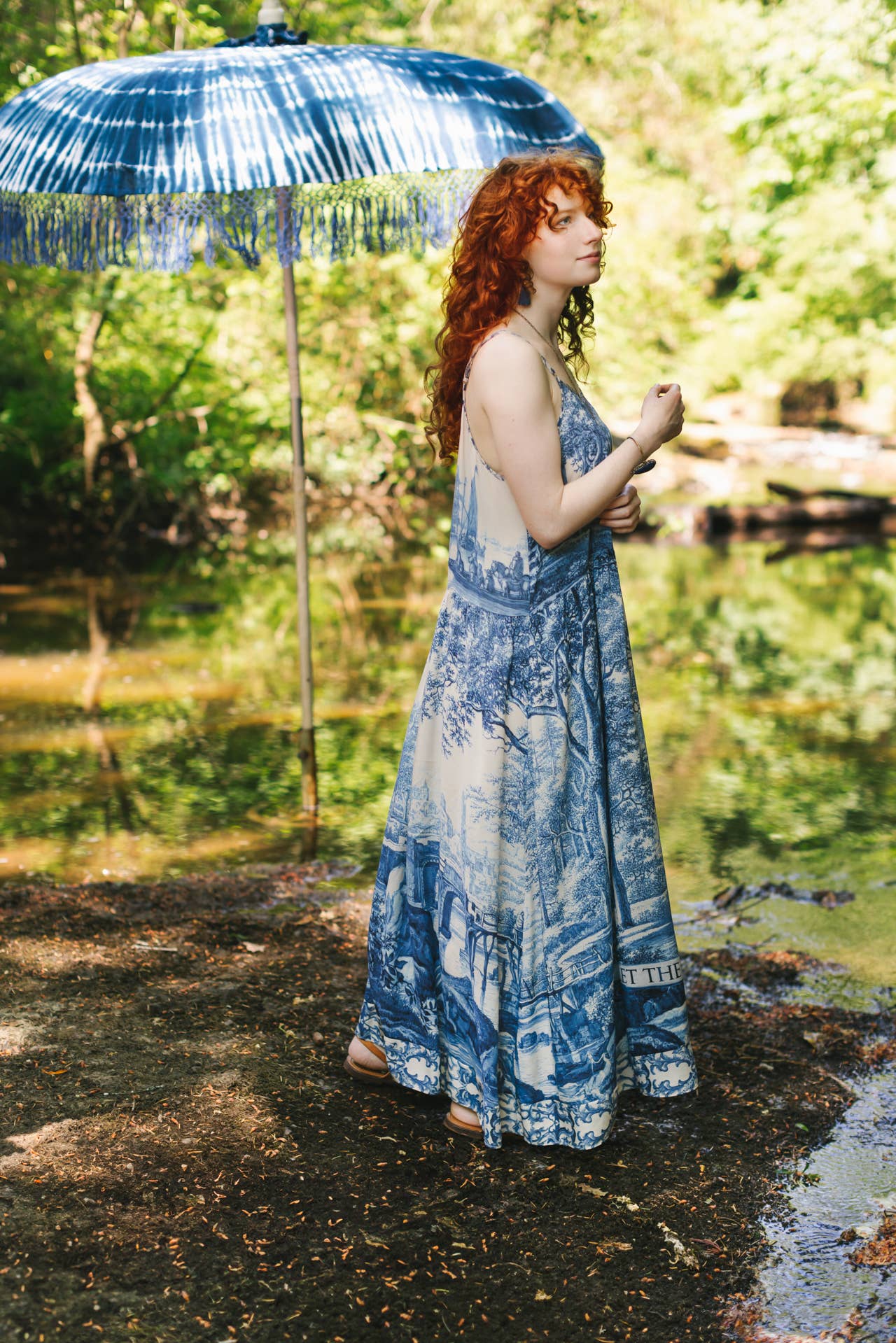 Let The Light In Bohéme Long Maxi Slip Dress w Delft Print - ivyandlavyboutique Market of Stars