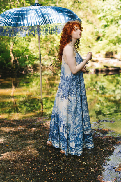 Let The Light In Bohéme Long Maxi Slip Dress w Delft Print - ivyandlavyboutique Market of Stars