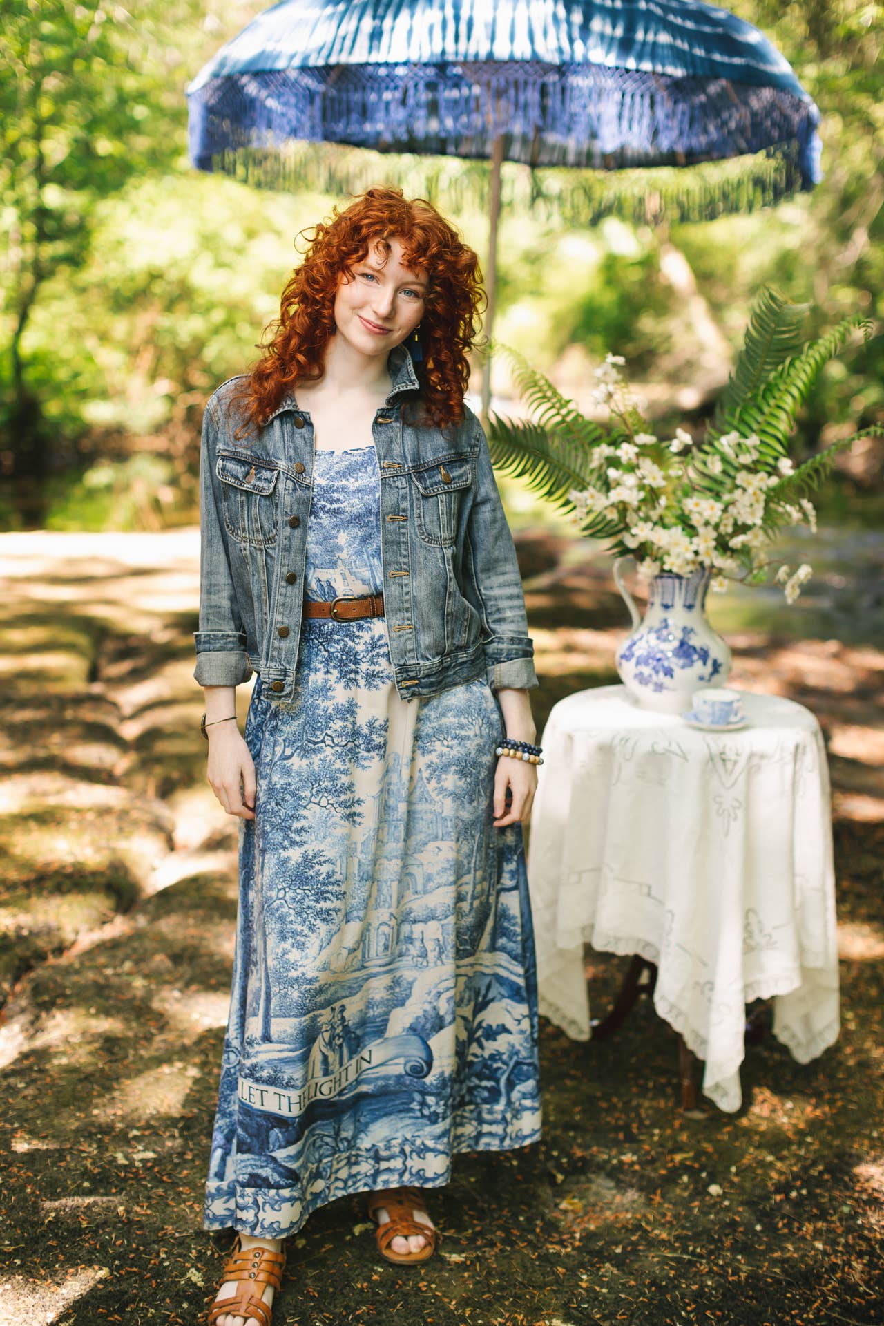 Let The Light In Bohéme Long Maxi Slip Dress w Delft Print - ivyandlavyboutique Market of Stars