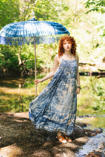 Let The Light In Bohéme Long Maxi Slip Dress w Delft Print - ivyandlavyboutique Market of Stars