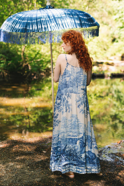 Let The Light In Bohéme Long Maxi Slip Dress w Delft Print - ivyandlavyboutique Market of Stars