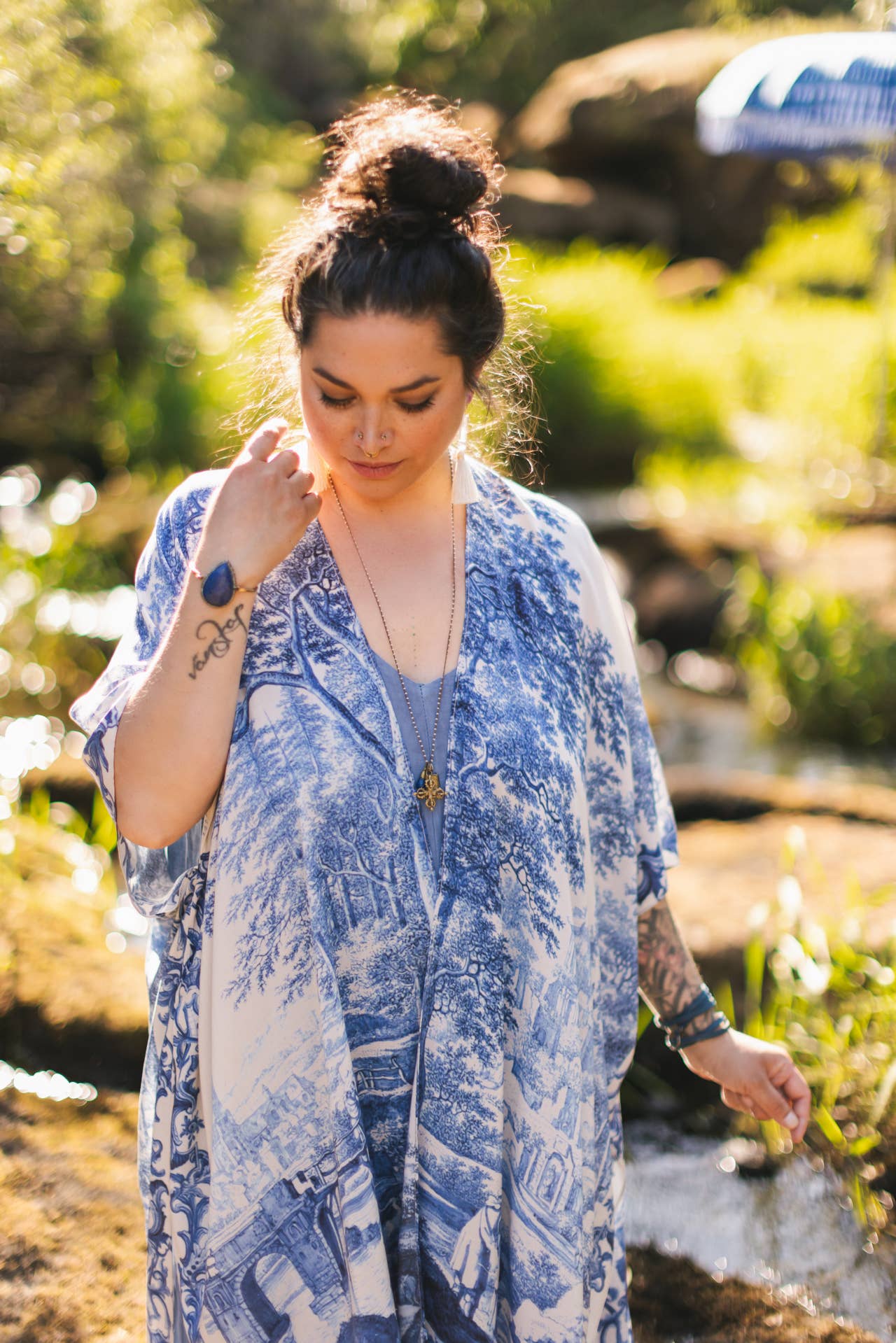 Let The Light In Bohemian Goddess Starduster Kimono w Delft - ivyandlavyboutique Market of Stars (USA)