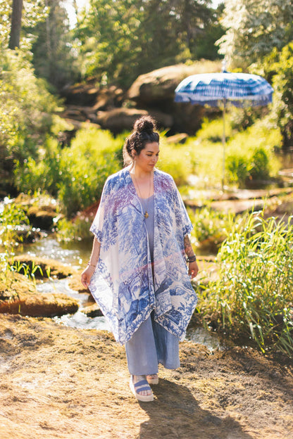 Let The Light In Bohemian Goddess Starduster Kimono w Delft - ivyandlavyboutique Market of Stars (USA)
