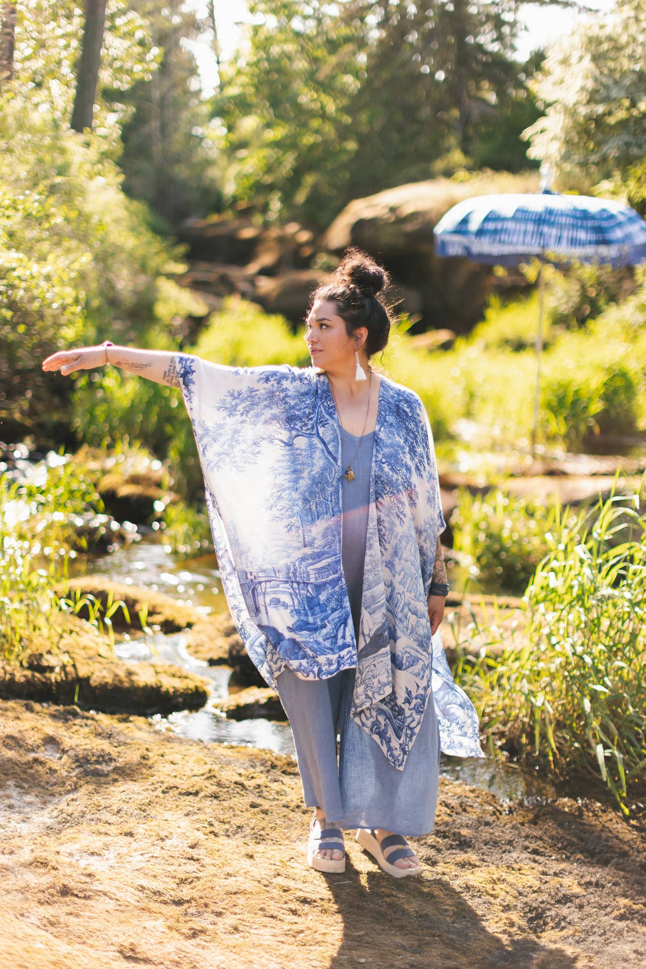 Let The Light In Bohemian Goddess Starduster Kimono w Delft - ivyandlavyboutique Market of Stars (USA)