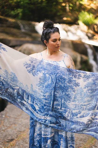 Let The Light In Bohemian Scarf w/ Blue Delft Toile Print - ivyandlavyboutique Market of Stars