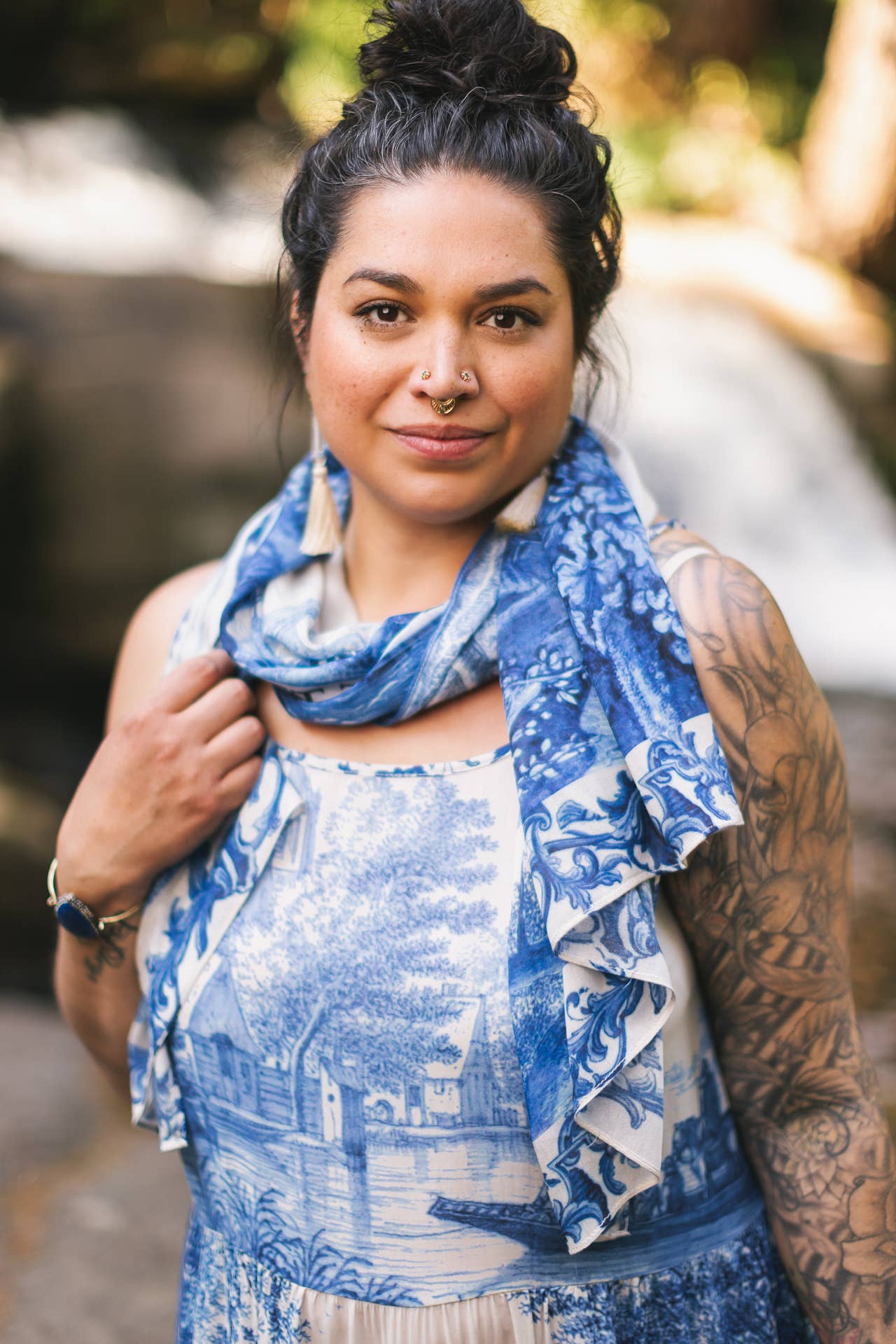 Let The Light In Bohemian Scarf w/ Blue Delft Toile Print - ivyandlavyboutique Market of Stars