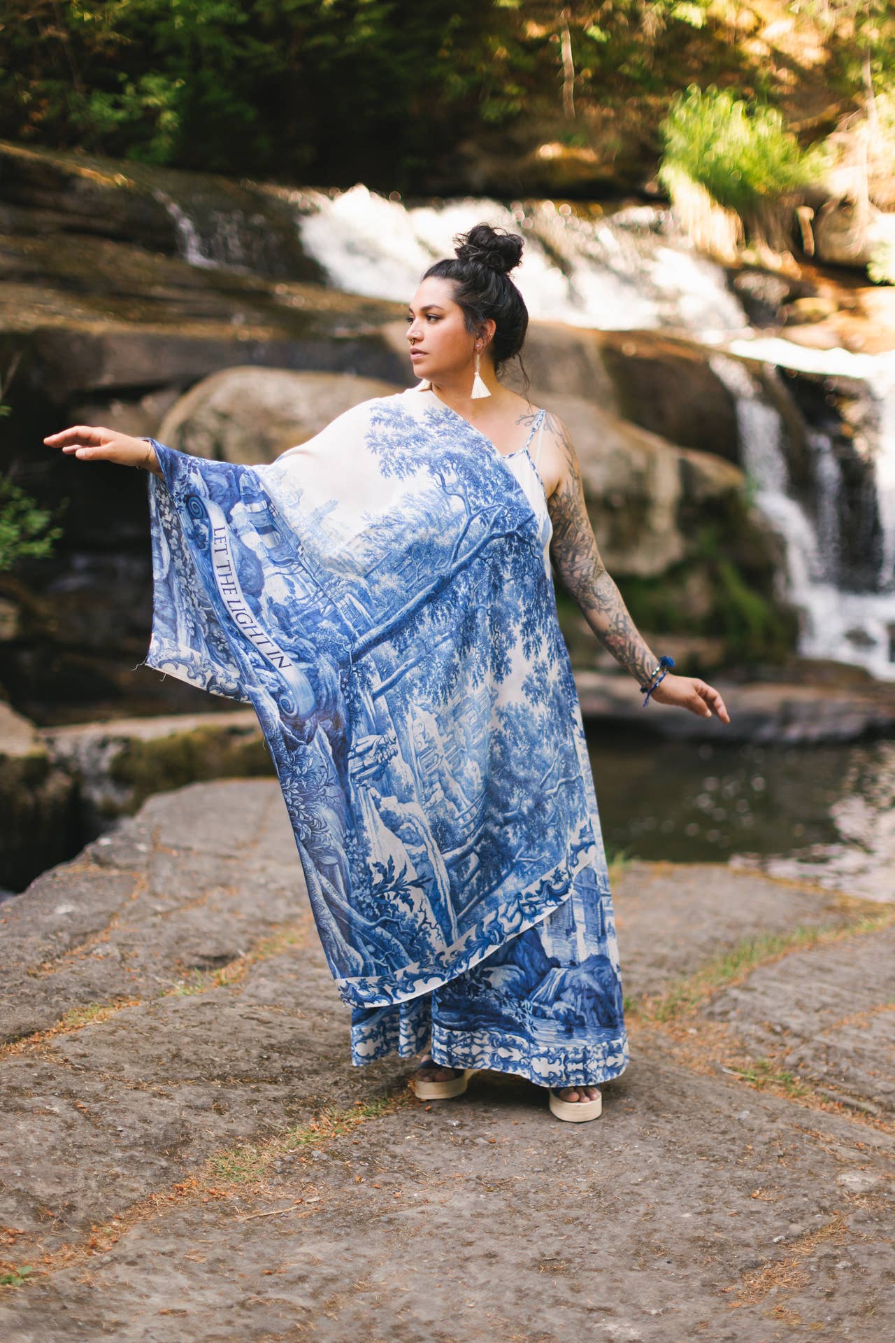 Let The Light In Bohemian Scarf w/ Blue Delft Toile Print - ivyandlavyboutique Market of Stars