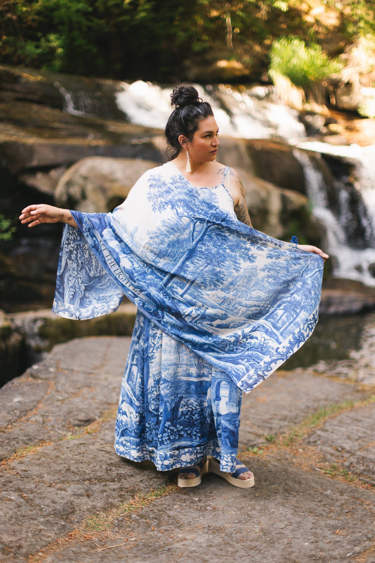 Let The Light In Bohemian Scarf w/ Blue Delft Toile Print - ivyandlavyboutique Market of Stars
