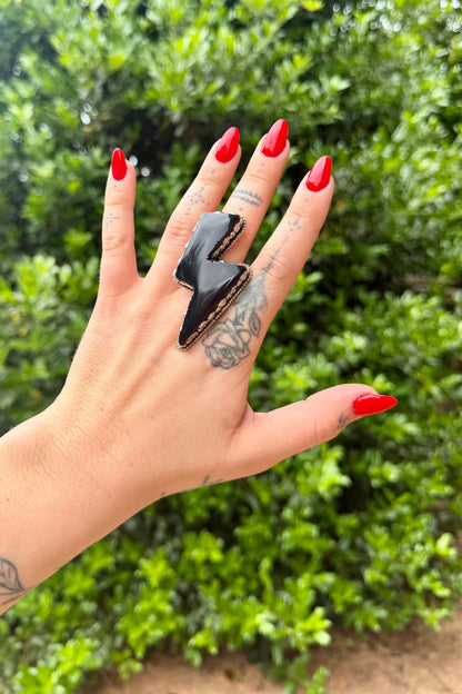 Lightning Bolt Ring in Obsidian Stone - ivyandlavyboutique ivyandlavyboutique