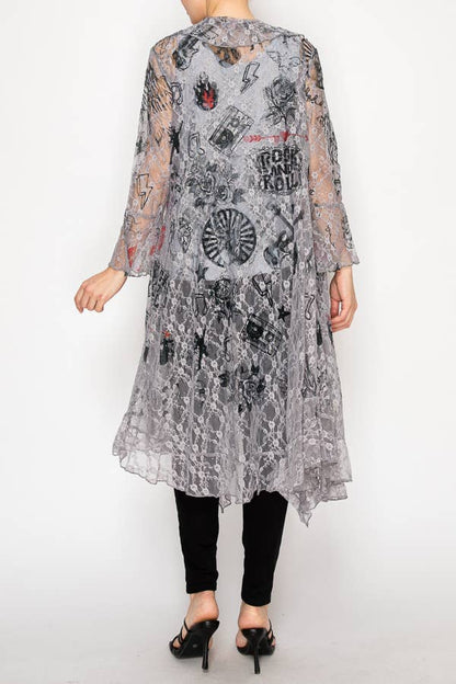 Lightweight Floral Lace Ruffle Duster With Sparkles - ivyandlavyboutique Origami Apparel ~ Lace and Crochet inspired