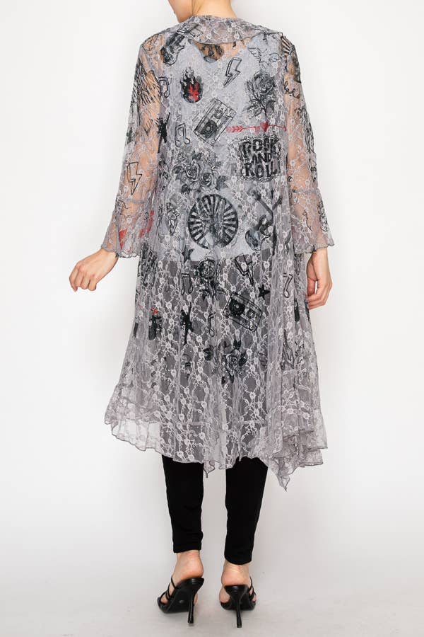 Lightweight Floral Lace Ruffle Duster With Sparkles - ivyandlavyboutique Origami Apparel ~ Lace and Crochet inspired