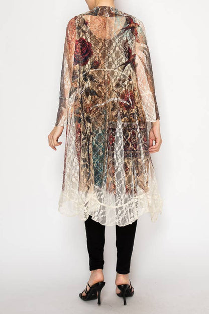 Lightweight Floral Lace Ruffle Duster With Sparkles VINTAGE BIRD - ivyandlavyboutique Origami Apparel ~ Lace and Crochet inspired
