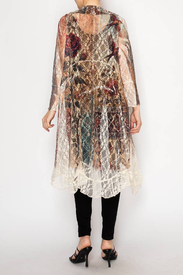 Lightweight Floral Lace Ruffle Duster With Sparkles VINTAGE BIRD - ivyandlavyboutique Origami Apparel ~ Lace and Crochet inspired