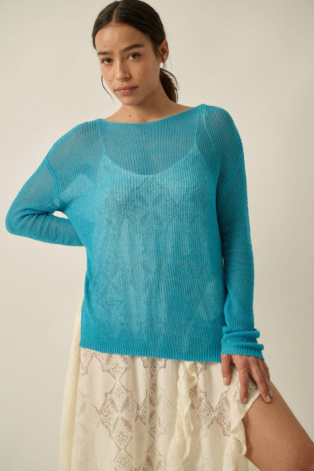 Lightweight Knit Loose-Fit Boatneck Sweaterr - ivyandlavyboutique Promesa USA