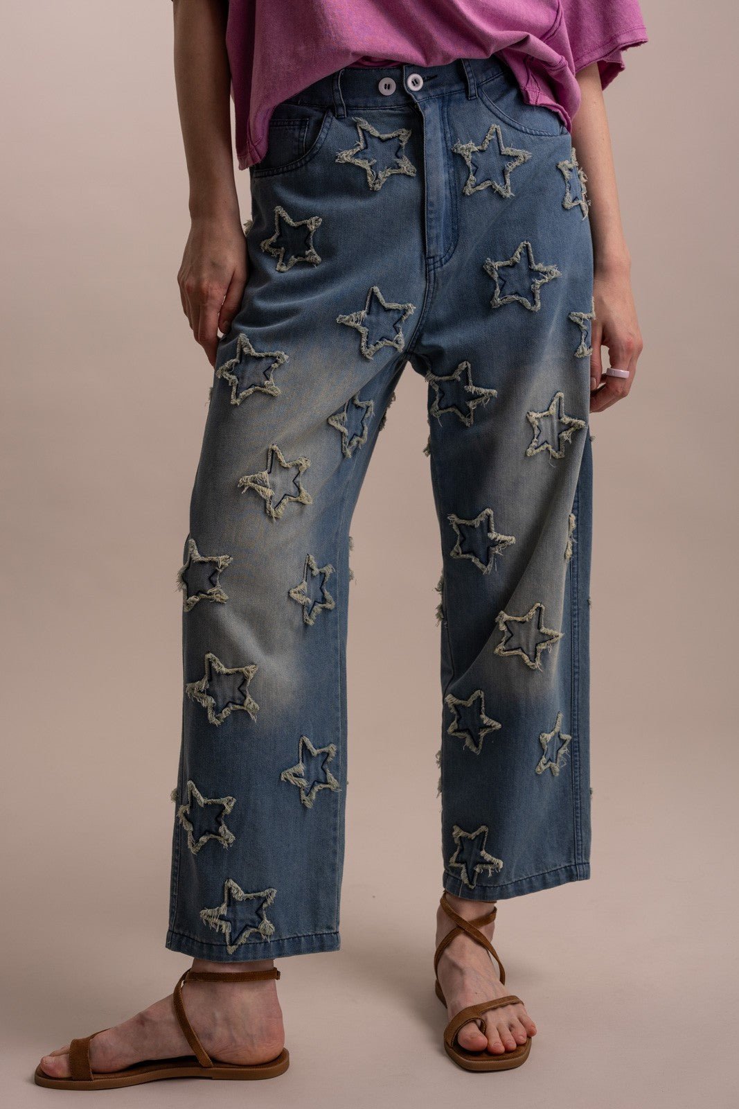 Little Star Patchwork Denim Pants - Boho Wanderlust Boutique Blue Velvet