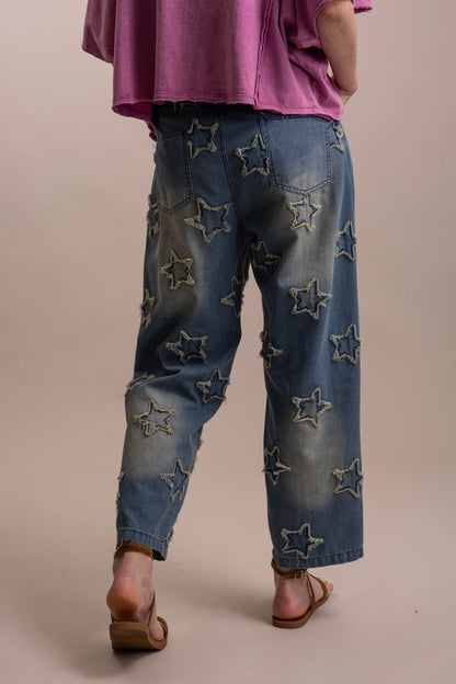 Little Star Patchwork Denim Pants - Boho Wanderlust Boutique Blue Velvet
