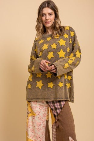 Little Star Patchwork Long Sleeve Top - ivyandlavyboutique Blue Velvet