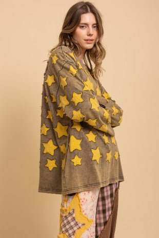 Little Star Patchwork Long Sleeve Top - ivyandlavyboutique Blue Velvet