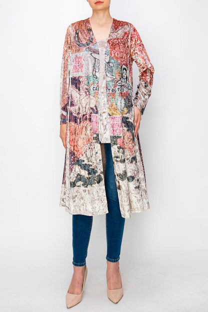 LONG VELVET DUSTER CARDIGAN Howdy - ivyandlavyboutique Origami Apparel ~ Lace and Crochet inspired