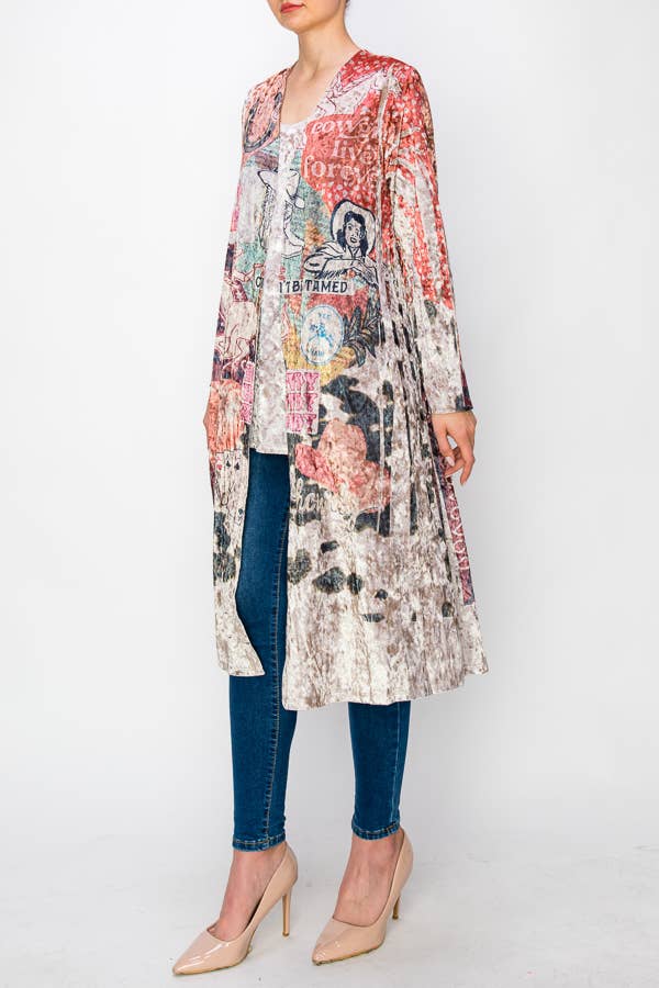 LONG VELVET DUSTER CARDIGAN Howdy - ivyandlavyboutique Origami Apparel ~ Lace and Crochet inspired