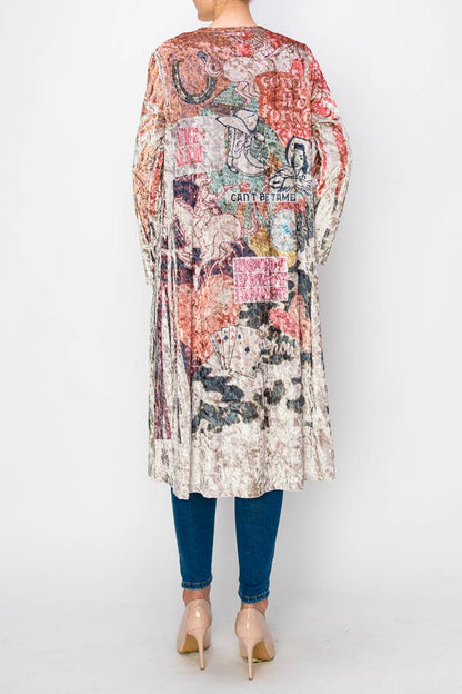 LONG VELVET DUSTER CARDIGAN Howdy - ivyandlavyboutique Origami Apparel ~ Lace and Crochet inspired