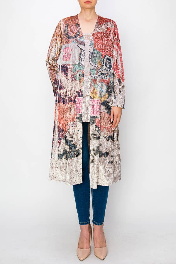 LONG VELVET DUSTER CARDIGAN Howdy - ivyandlavyboutique Origami Apparel ~ Lace and Crochet inspired
