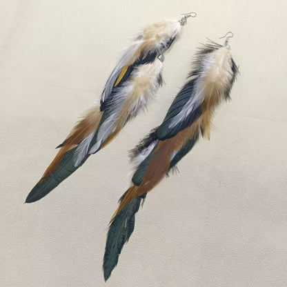 Longer Feather Dangle Earrings - ivyandlavyboutique Mio Queena