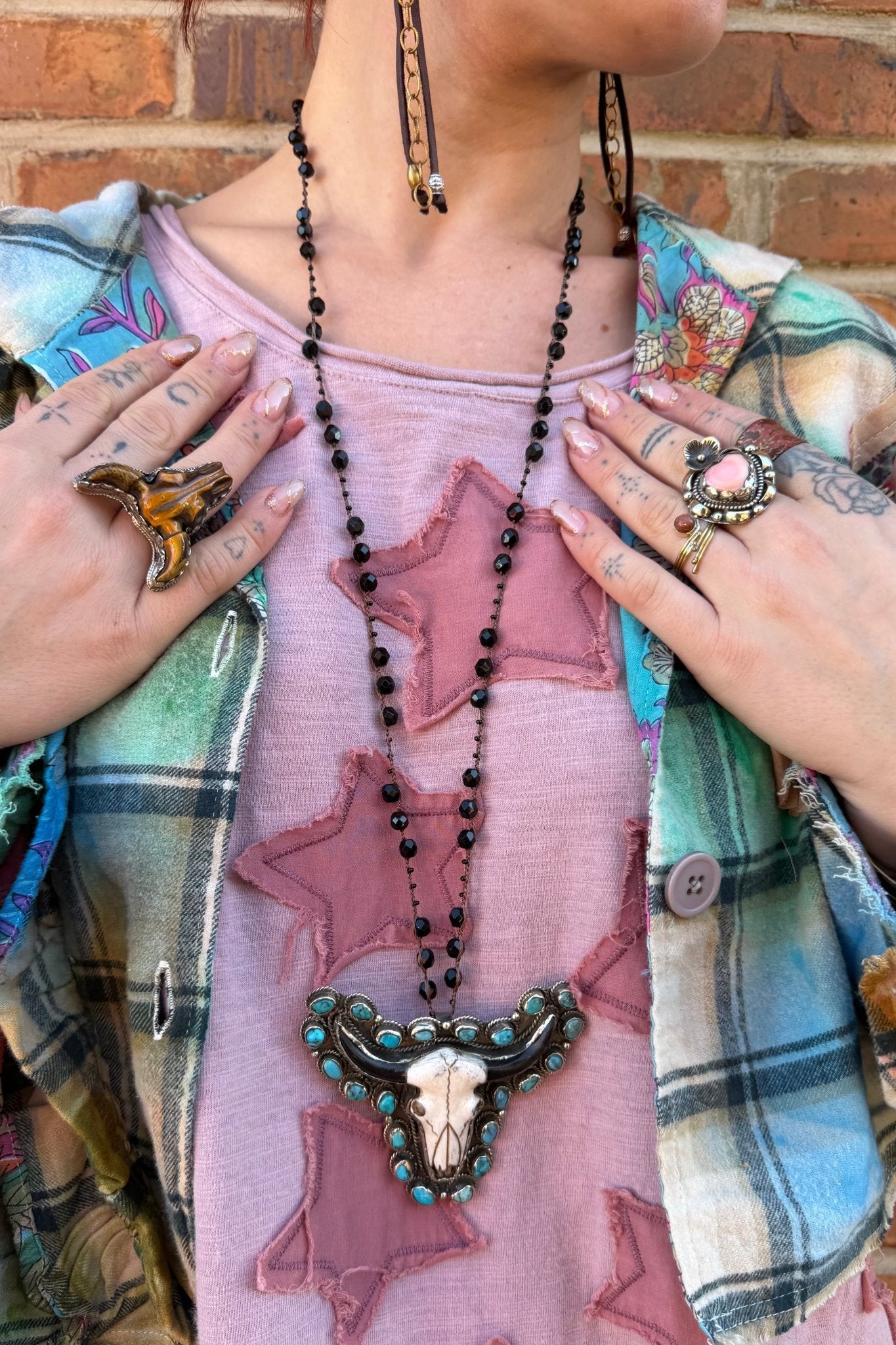 Longhorn on Knotted Gemstone Chain - ivyandlavyboutique ivyandlavyboutique