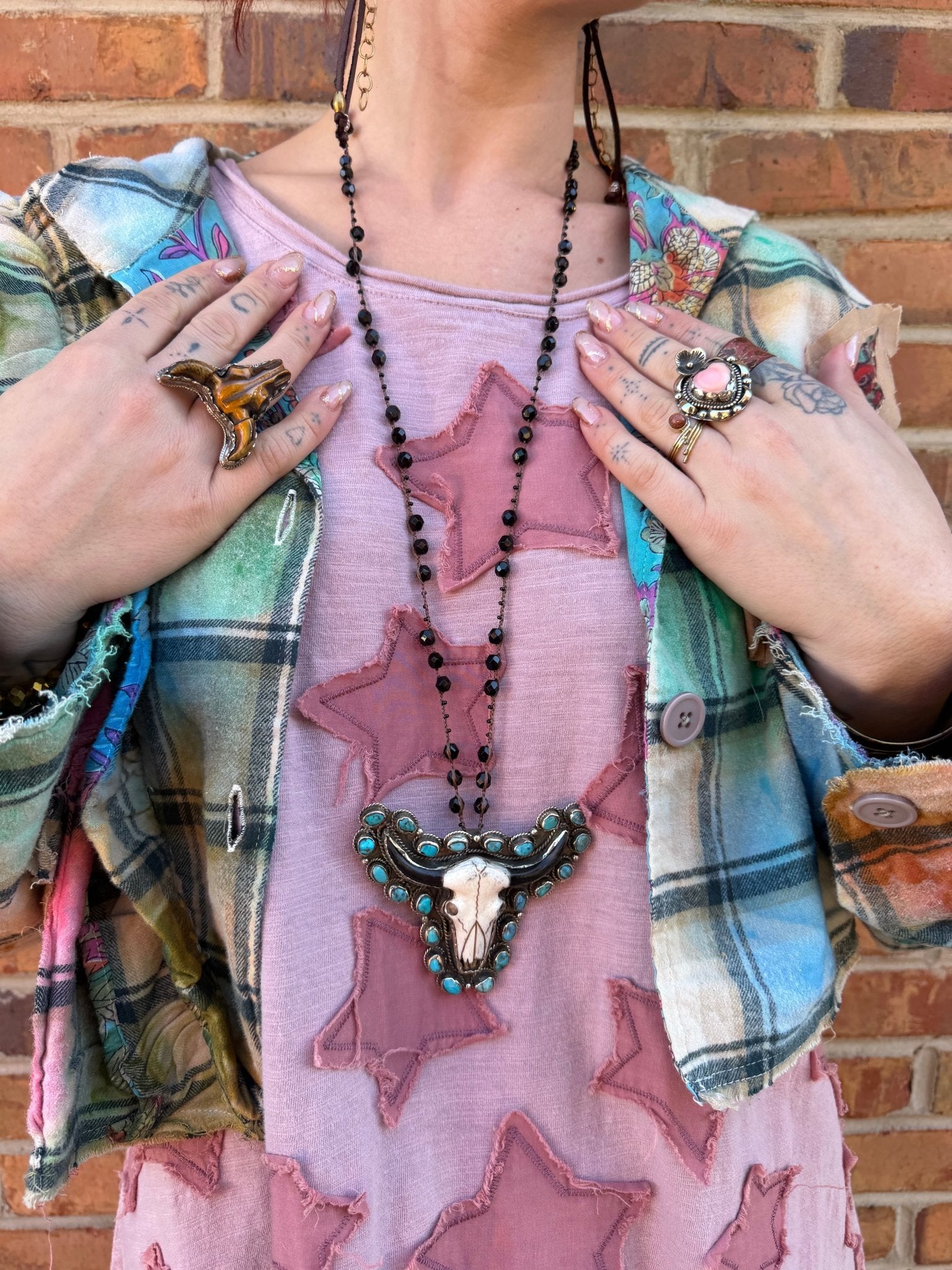 Longhorn on Knotted Gemstone Chain - ivyandlavyboutique ivyandlavyboutique