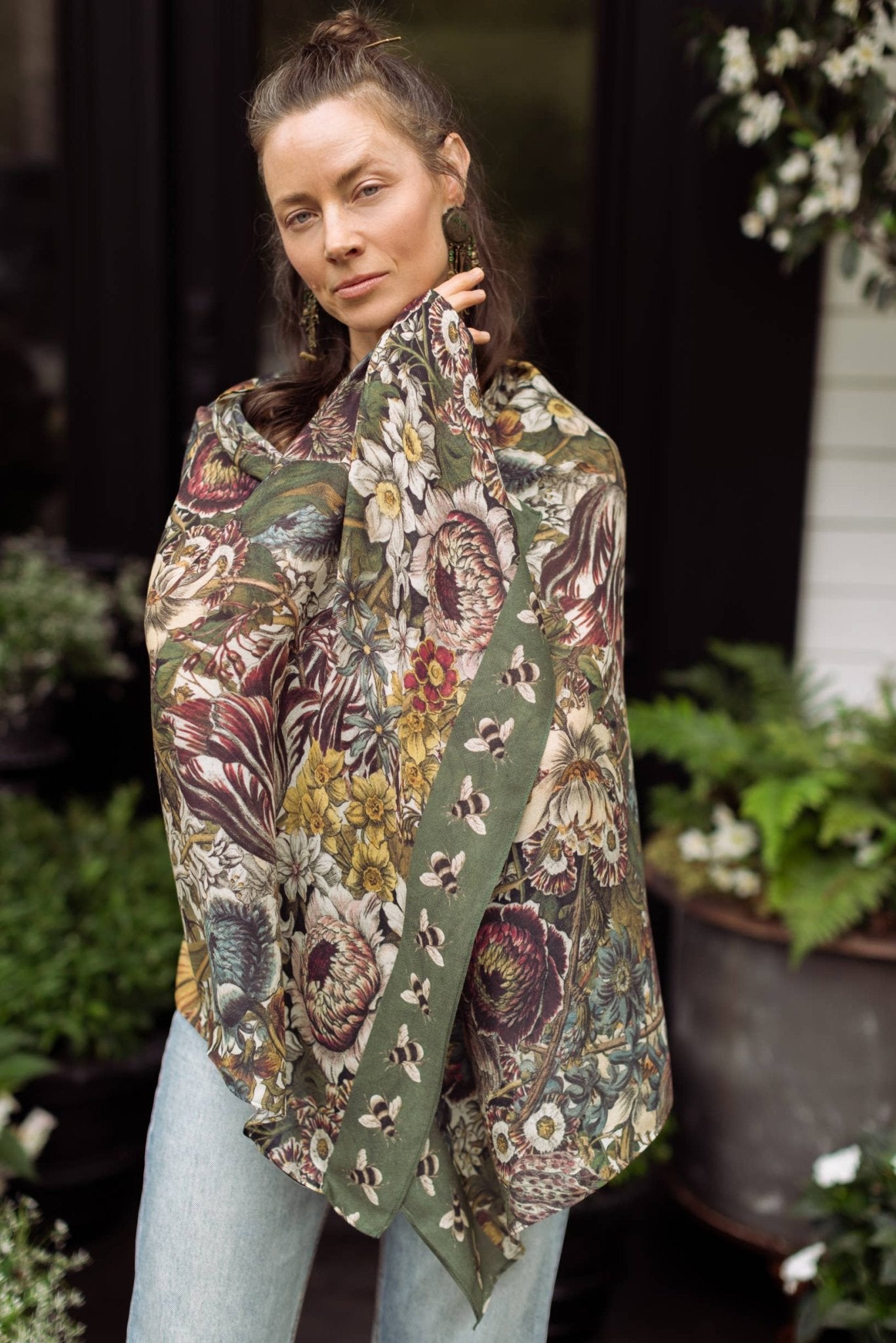 Love Grows Wild Floral Bamboo Scarf with Bees - ivyandlavyboutique Market of Stars