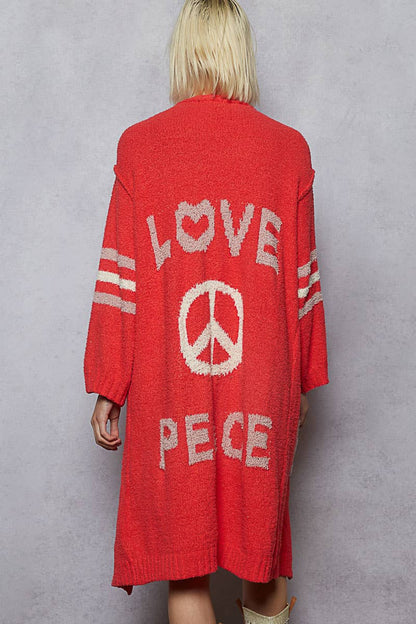 LOVE letter printed peace solid Berber sweater cardigan - ivyandlavyboutique Pol Clothing
