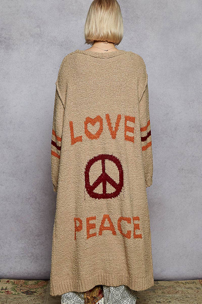 LOVE letter printed peace solid Berber sweater cardigan - ivyandlavyboutique Pol Clothing