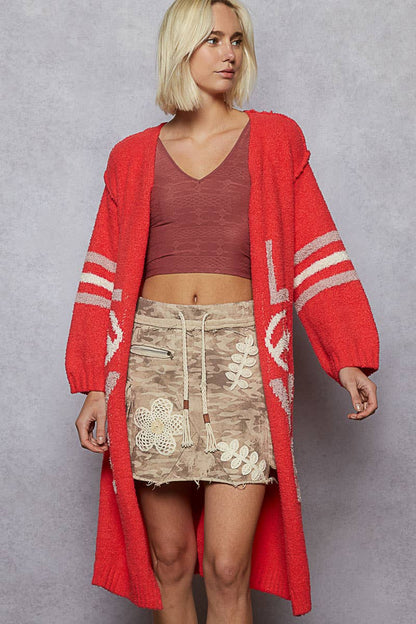 LOVE letter printed peace solid Berber sweater cardigan - ivyandlavyboutique Pol Clothing