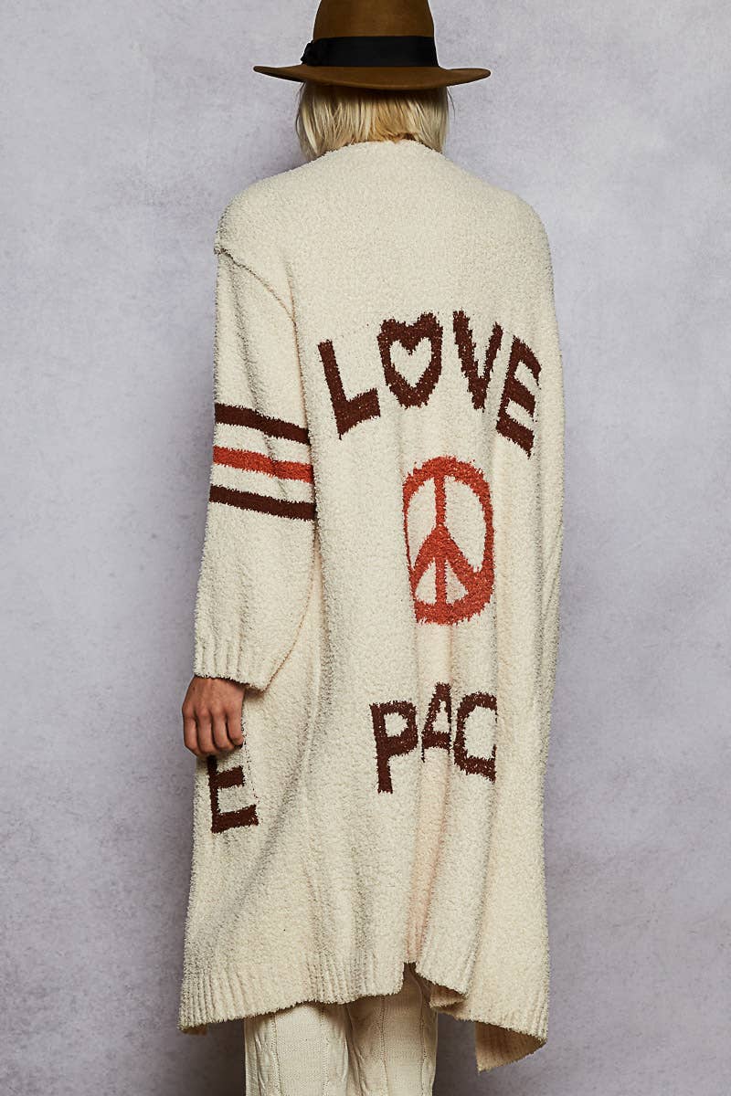 LOVE letter printed peace solid Berber sweater cardigan - ivyandlavyboutique Pol Clothing