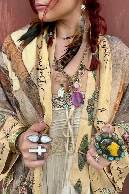 Lovelight Pixie Cropped Kimono w/ woodland swallow & stars - ivyandlavyboutique Market of Stars (USA)