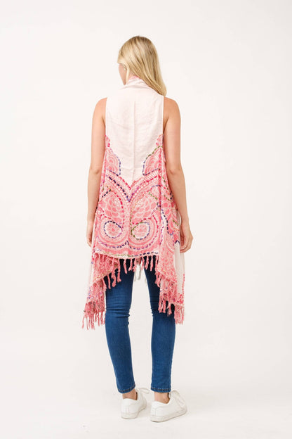 Lyra Coral Thick Stitch Embroidered Vest - ivyandlavyboutique Raj Trading & Imports (USA) Inc.