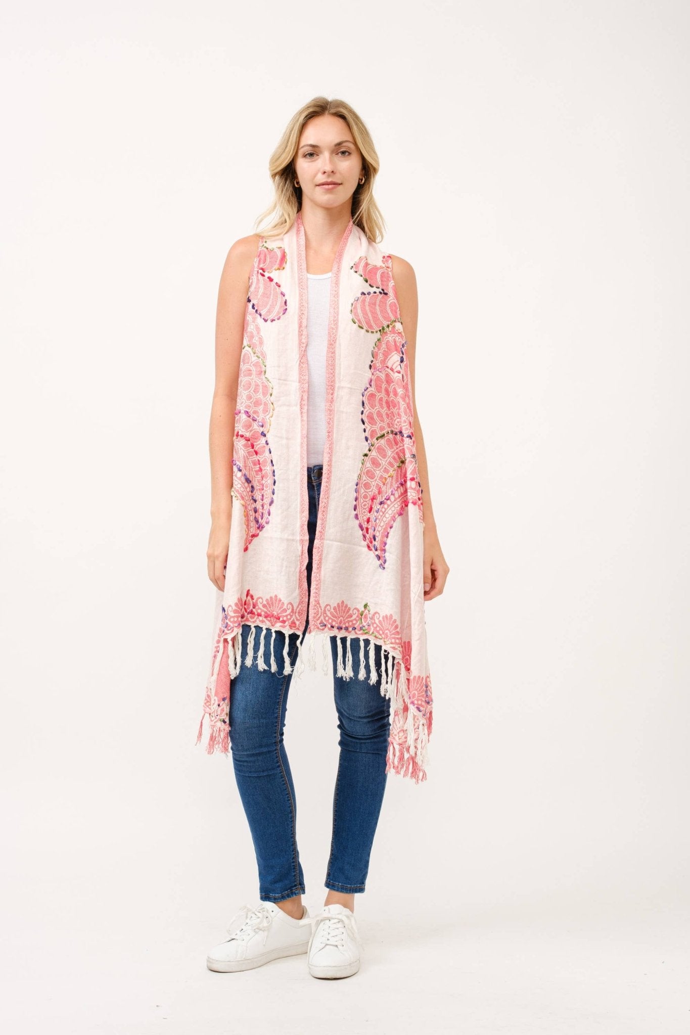 Lyra Coral Thick Stitch Embroidered Vest - ivyandlavyboutique Raj Trading & Imports (USA) Inc.