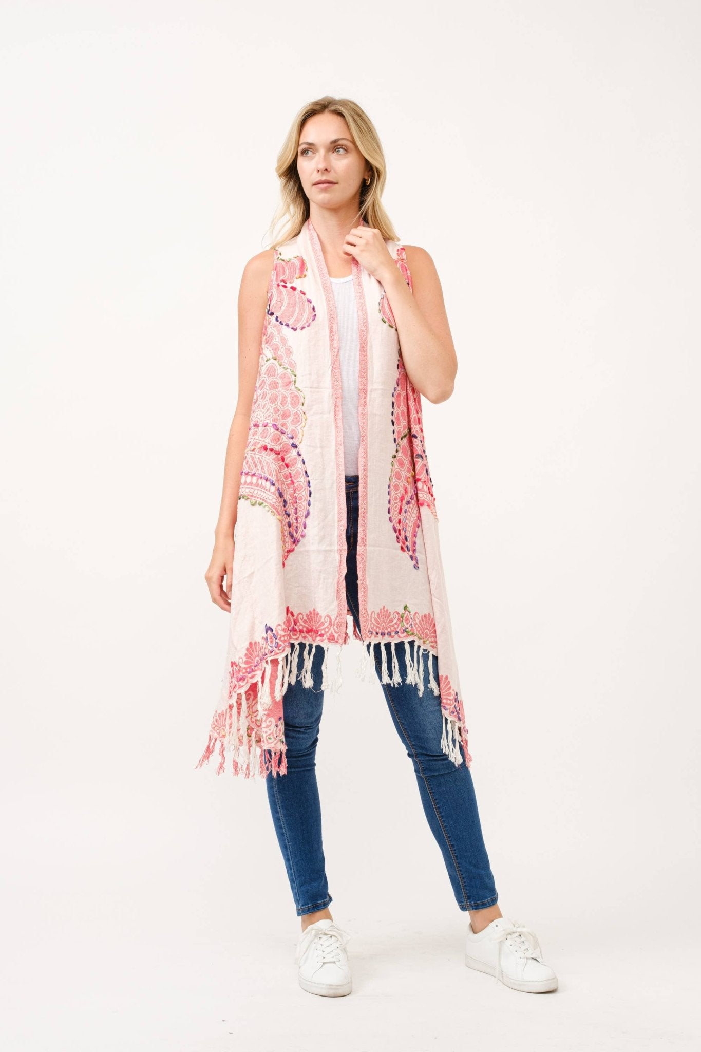 Lyra Coral Thick Stitch Embroidered Vest - ivyandlavyboutique Raj Trading & Imports (USA) Inc.