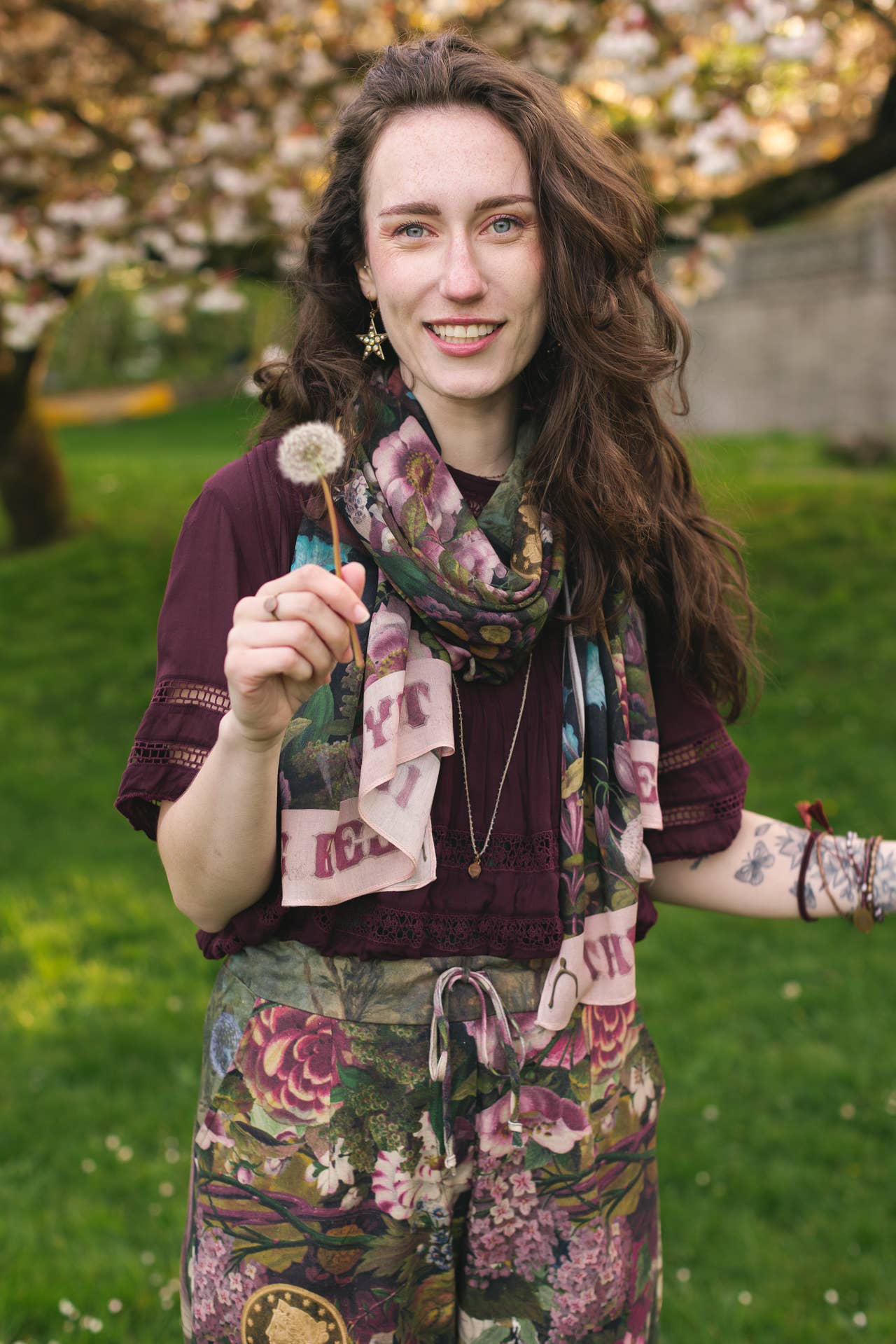 Make A Wish Floral Scarf w/ Wishbone, Dandelion - ivyandlavyboutique Market of Stars