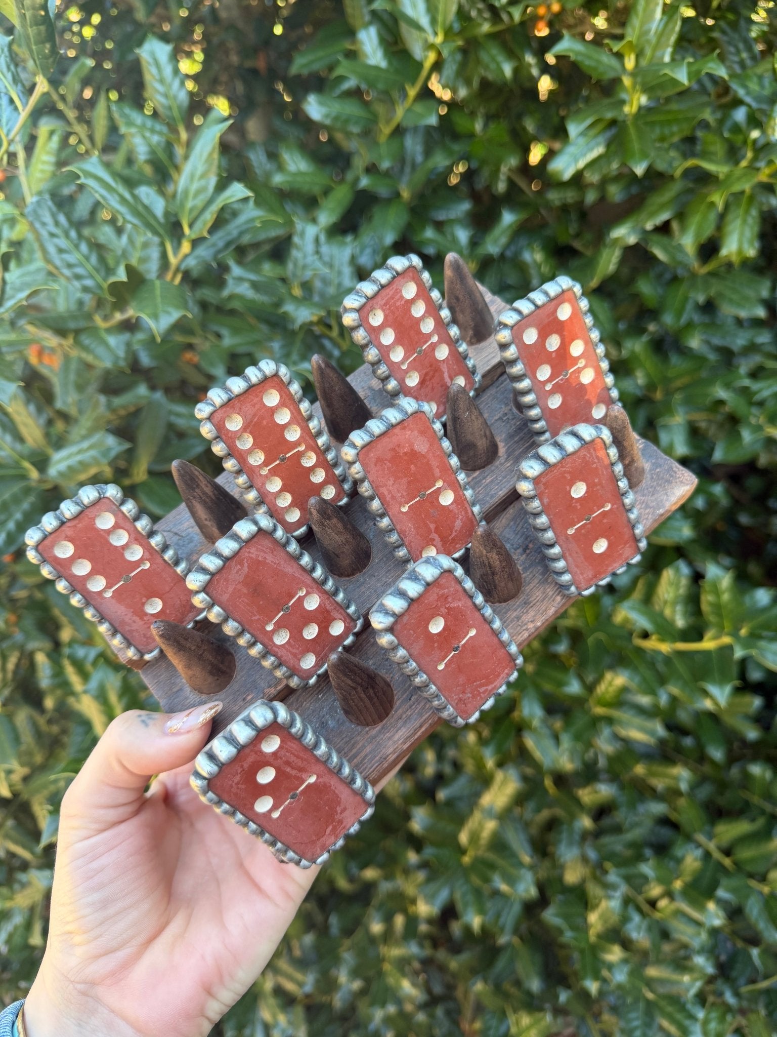 Maroon Vintage Domino Metal Rings - ivyandlavyboutique Art by Amy
