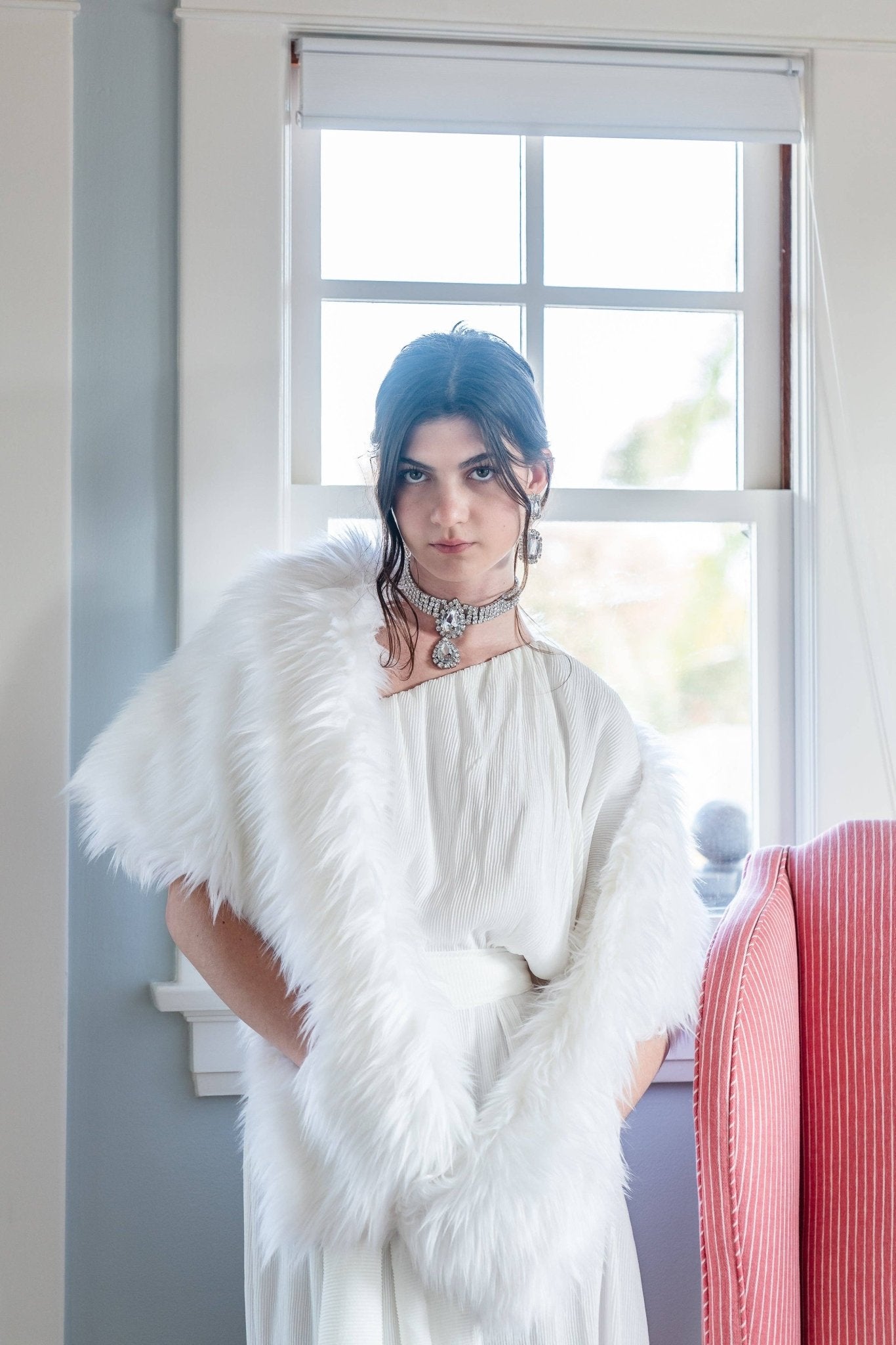 Material Girl White Faux Fur Shawl - ivyandlavyboutique Jennafer Grace