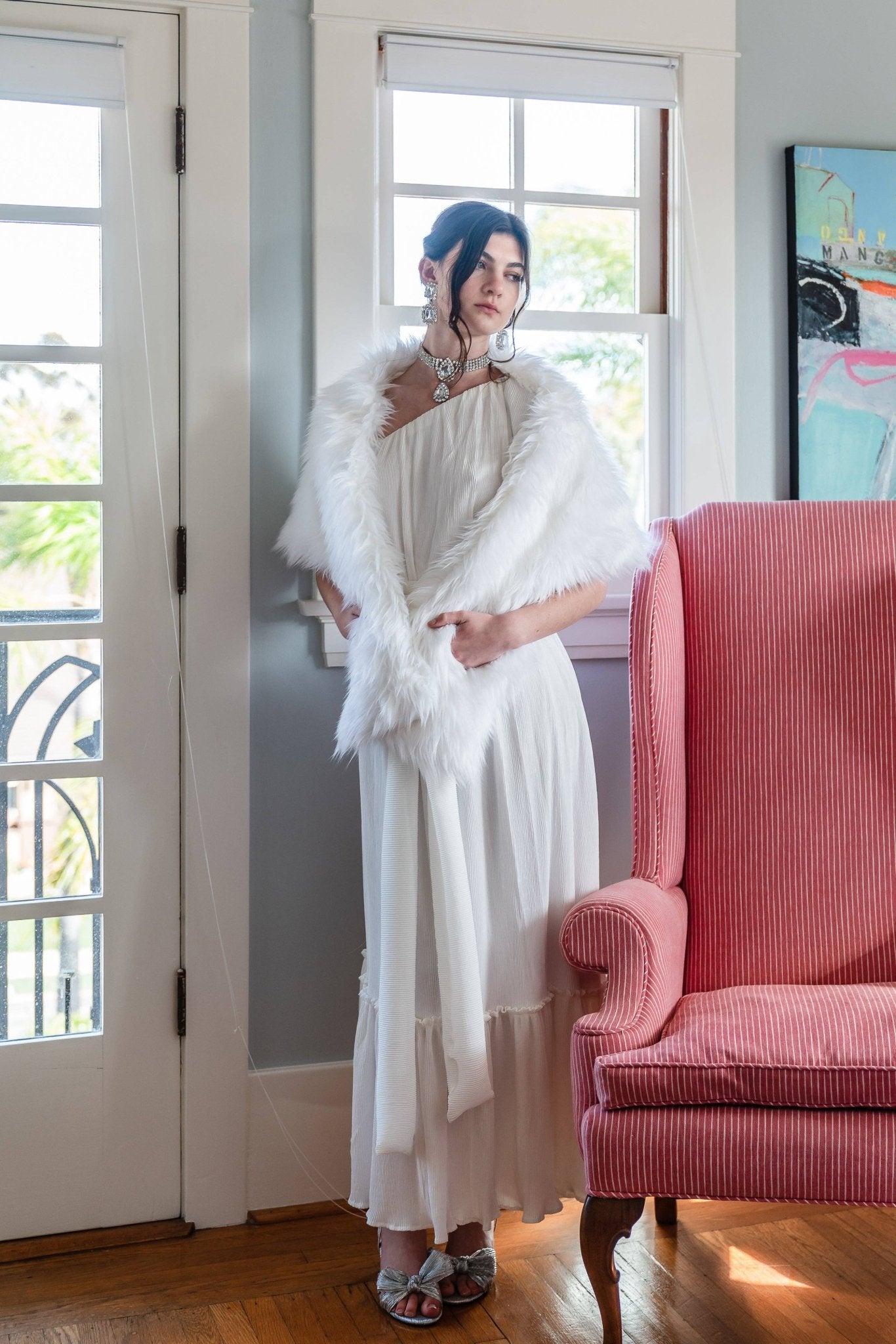 Material Girl White Faux Fur Shawl - ivyandlavyboutique Jennafer Grace